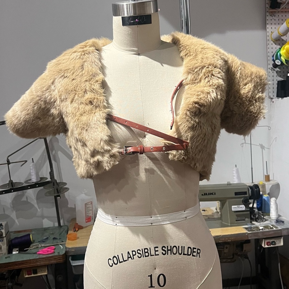 Faux Fur Cropped Jacket with Leather Strap